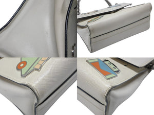PRADA プラダ ロボット モノクローム チェーンショルダーバッグ 1BD127 サフィアーノレザー アイボリー シルバー金具 良品 中古 4b007961