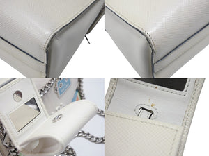 PRADA プラダ ロボット モノクローム チェーンショルダーバッグ 1BD127 サフィアーノレザー アイボリー シルバー金具 良品 中古 4b007961
