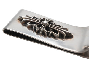 極美品 CHROME HEARTS クロムハーツ スモール ラージフローラルクロス マネークリップ 重量93.8g シルバー925 中古 4b007965