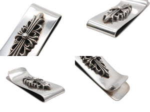 極美品 CHROME HEARTS クロムハーツ スモール ラージフローラルクロス マネークリップ 重量93.8g シルバー925 中古 4b007965