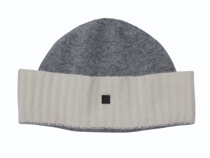 極美品 CHANEL シャネル スポーツライン ビーニー ニットキャップ ニット帽 ココマーク カシミヤ グレー アイボリー 中古 4b007988