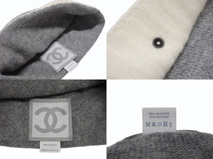 極美品 CHANEL シャネル スポーツライン ビーニー ニットキャップ ニット帽 ココマーク カシミヤ グレー アイボリー 中古 4b007988