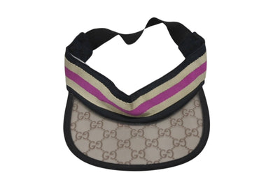 GUCCI グッチ サンバイザー キャップ GGマーク ポリエステル コットン ブラウン サイズM 美品 中古 4b008042