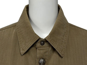 CHROME HEARTS クロムハーツ WORK DOG SHIRTS ワークドッグ シャツ ジャケット クロスボール ヘリンボーン ブラウン サイズS 美品 中古 4b008045