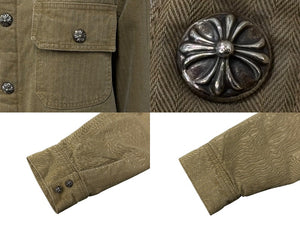 CHROME HEARTS クロムハーツ WORK DOG SHIRTS ワークドッグ シャツ ジャケット クロスボール ヘリンボーン ブラウン サイズS 美品 中古 4b008045