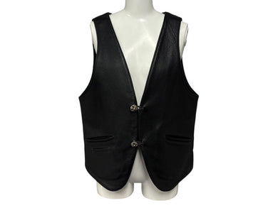 CHROME HEARTS New 2B Leather Vest, Size L, Cross Ball Button, Black, Excellent Condition, Pre-owned, 4b008047 