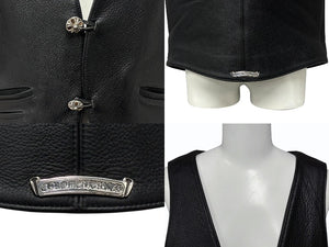 CHROME HEARTS New 2B Leather Vest, Size L, Cross Ball Button, Black, Excellent Condition, Pre-owned, 4b008047 