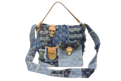 極美品 LOUIS VUITTON ルイヴィトン パッチワーク ポスティ メッセンジャーバッグ M95374 モノグラムデニム ブルー 中古 4b008049