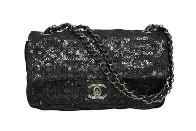 極美品 CHANEL シャネル マトラッセ23 Sフラップ Wチェーンショルダーバッグ 12番台 ココマーク スパンコール シルバー金具 中古 4b008075