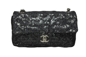 極美品 CHANEL シャネル マトラッセ23 Sフラップ Wチェーンショルダーバッグ 12番台 ココマーク スパンコール シルバー金具 中古 4b008075