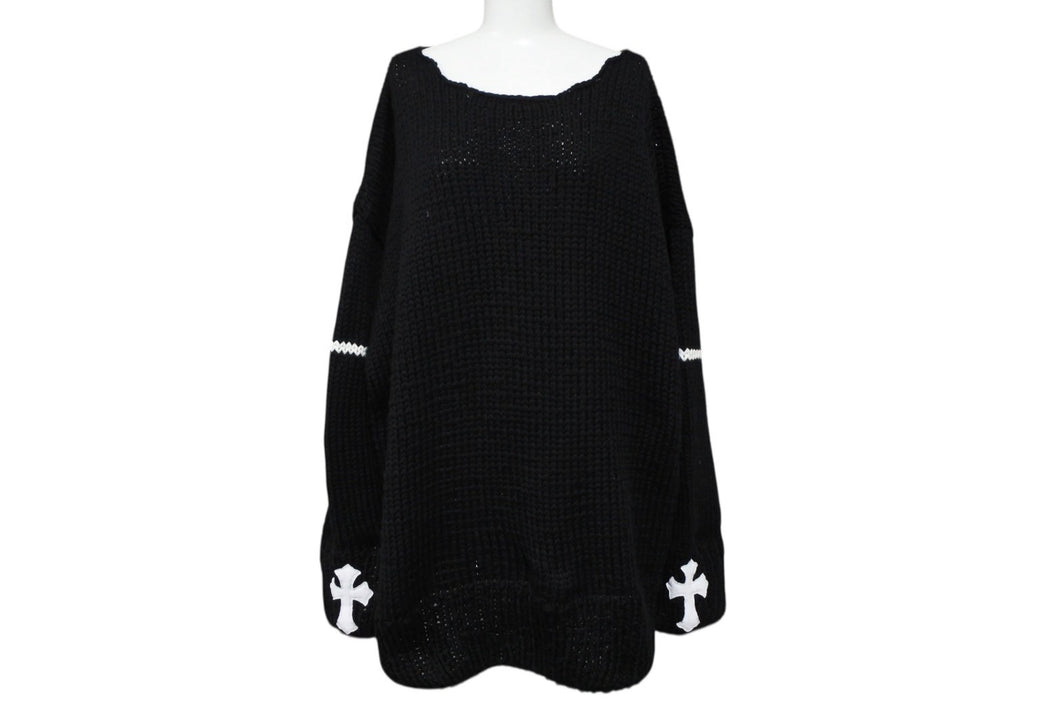 新品未使用 CHROME HEARTS クロムハーツ Cashmere Cross Patch Sweater カシミヤ クロスパッチセーター ONE SIZE シルバー925 中古 4b008083