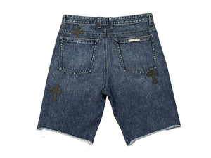 極美品 CHROME HEARTS クロムハーツ CHクロスパッチ デニムショーツ ショートパンツ サイズ30 7パッチ インディゴブルー 中古 4b008087