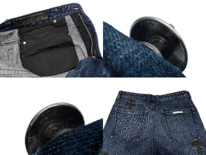 極美品 CHROME HEARTS クロムハーツ CHクロスパッチ デニムショーツ ショートパンツ サイズ30 7パッチ インディゴブルー 中古 4b008087