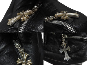 極美品 CHROME HEARTS クロムハーツ 3D CH PLUS PILLOW LEATHER 3D CHプラス レザークッション ブラック シルバー925 中古 4b008089
