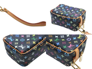 極美品 LOUIS VUITTON ルイヴィトン ポーチ トゥルース ワピティ ポーチ M58034 モノグラム マルチカラー ブラック 村上隆 中古 4b008113