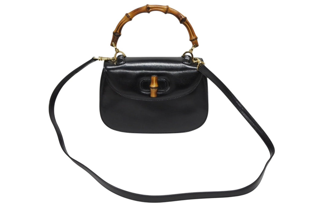GUCCI グッチ ハンドバッグ ブラック ミニサイズ レザー バンブー ポシェット 00020460100 ゴールド金具 美品 中古 4b008115