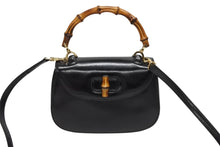 画像をギャラリービューアに読み込む, GUCCI グッチ ハンドバッグ ブラック ミニサイズ レザー バンブー ポシェット 00020460100 ゴールド金具 美品 中古 4b008115