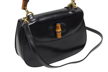 画像をギャラリービューアに読み込む, GUCCI グッチ ハンドバッグ ブラック ミニサイズ レザー バンブー ポシェット 00020460100 ゴールド金具 美品 中古 4b008115