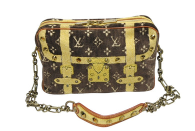 LOUIS VUITTON ルイヴィトン モノグラム トロンプイユ トロカデロ ショルダーバッグ ブラウン イエロー ベルベット 美品 中古 4b008117