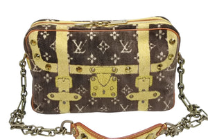 LOUIS VUITTON ルイヴィトン モノグラム トロンプイユ トロカデロ ショルダーバッグ ブラウン イエロー ベルベット 美品 中古 4b008117