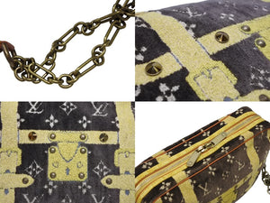 LOUIS VUITTON ルイヴィトン モノグラム トロンプイユ トロカデロ ショルダーバッグ ブラウン イエロー ベルベット 美品 中古 4b008117