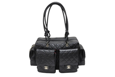 極美品 CHANEL シャネル カンボンライン マルチポケット カンボンライン ボストンバッグ 9番台 カーフレザー ブラック ピンク 中古 4b008119