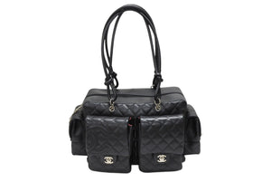極美品 CHANEL シャネル カンボンライン マルチポケット カンボンライン ボストンバッグ 9番台 カーフレザー ブラック ピンク 中古 4b008119
