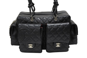 極美品 CHANEL シャネル カンボンライン マルチポケット カンボンライン ボストンバッグ 9番台 カーフレザー ブラック ピンク 中古 4b008119
