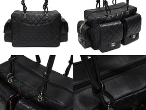 極美品 CHANEL シャネル カンボンライン マルチポケット カンボンライン ボストンバッグ 9番台 カーフレザー ブラック ピンク 中古 4b008119