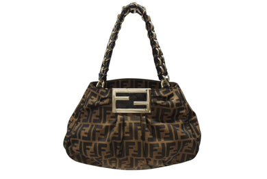 極美品 FENDI フェンディ ハンドバッグ 8BR615 ズッカ柄 キャンバス レザー ブラウン ブラック イタリア製 ゴールド金具 中古 4b008121