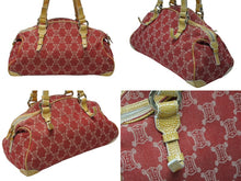 Load image into Gallery viewer, CELINE セリーヌ マカダム キャンバス ショルダーバッグ WS14661 シルバー金具 レッド コットン レザー 美品 中古 4b008123