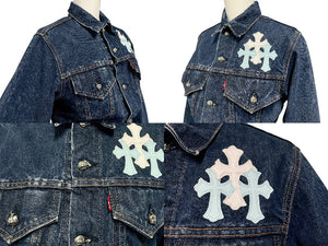 極美品 CHROME HEARTS クロムハーツ × LEVI'S リーバイス デニムジャケット フローラル クロスパッチ デニムジャケット サイズ10Y 中古 4b008137