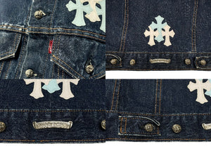 極美品 CHROME HEARTS クロムハーツ × LEVI'S リーバイス デニムジャケット フローラル クロスパッチ デニムジャケット サイズ10Y 中古 4b008137