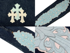 極美品 CHROME HEARTS クロムハーツ × LEVI'S リーバイス デニムジャケット フローラル クロスパッチ デニムジャケット サイズ10Y 中古 4b008137