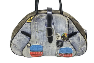 CHRISTIAN DIOR クリスチャンディオール ダブルサドル ボストンバッグ Y2K デニム ブラック ブルー マルチカラー 美品 中古 4b008140