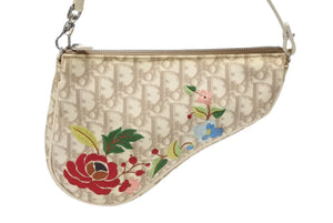 CHRISTIAN DIOR クリスチャンディオール サドルバッグ エンブロイダリー ガリアーノ期 ハンドバッグ ベージュ 良品 中古 4b008141