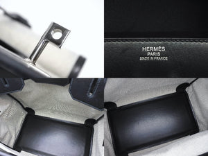HERMES エルメス オータクロア40 カーゴ ハンドバッグ トワルアッシュ ヴォーエバーカーフ エクリュ ブラック Z刻印 2021年 SV金具 美品 中古 4b008142