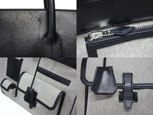 HERMES エルメス オータクロア40 カーゴ ハンドバッグ トワルアッシュ ヴォーエバーカーフ エクリュ ブラック Z刻印 2021年 SV金具 美品 中古 4b008142