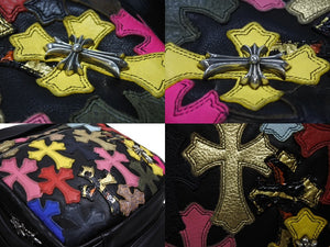 極美品 CHROME HEARTS クロムハーツ 7TH GRADE マルチセメタリークロスパッチ レザーバックパック 22パッチ CHクロス装飾 中古 4b008169