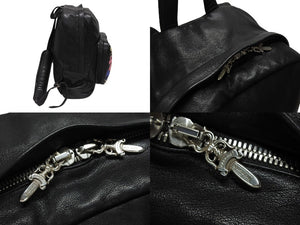 極美品 CHROME HEARTS クロムハーツ 7TH GRADE マルチセメタリークロスパッチ レザーバックパック 22パッチ CHクロス装飾 中古 4b008169