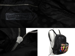 極美品 CHROME HEARTS クロムハーツ 7TH GRADE マルチセメタリークロスパッチ レザーバックパック 22パッチ CHクロス装飾 中古 4b008169