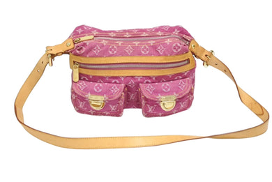 LOUIS VUITTON ルイヴィトン バギーPM ショルダーバッグ M95212 モノグラム デニム レザー ピンク ゴールド金具 美品 中古 4b008172