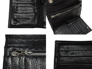 CHROME HEARTS クロムハーツ ウェーブウォレット 長財布 クロスボールボタン ダガージップ シルバー925 レザー ブラック 美品 中古 4b008182