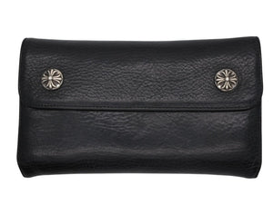 CHROME HEARTS クロムハーツ ウェーブウォレット 長財布 クロスボールボタン ダガージップ シルバー925 レザー ブラック 美品 中古 4b008182