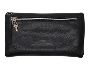 CHROME HEARTS クロムハーツ ウェーブウォレット 長財布 クロスボールボタン ダガージップ シルバー925 レザー ブラック 美品 中古 4b008182