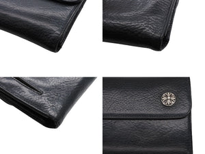 CHROME HEARTS クロムハーツ ウェーブウォレット 長財布 クロスボールボタン ダガージップ シルバー925 レザー ブラック 美品 中古 4b008182