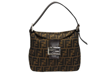 FENDI フェンディ マンマバケット ワンショルダーバッグ ズッカ柄 キャンバス レザー ブラウン シルバー金具 美品 中古 4b008185
