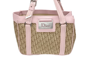 CHRISTIAN DIOR クリスチャンディオール トロッターライン ハンドバッグ ロゴプレート 03-BM-0056 ベージュ ピンク 美品 中古 4b008186