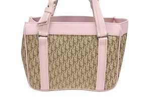 CHRISTIAN DIOR クリスチャンディオール トロッターライン ハンドバッグ ロゴプレート 03-BM-0056 ベージュ ピンク 美品 中古 4b008186