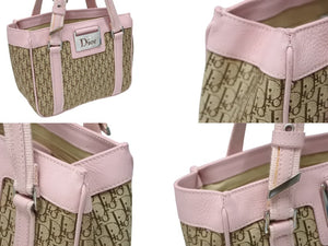 CHRISTIAN DIOR クリスチャンディオール トロッターライン ハンドバッグ ロゴプレート 03-BM-0056 ベージュ ピンク 美品 中古 4b008186